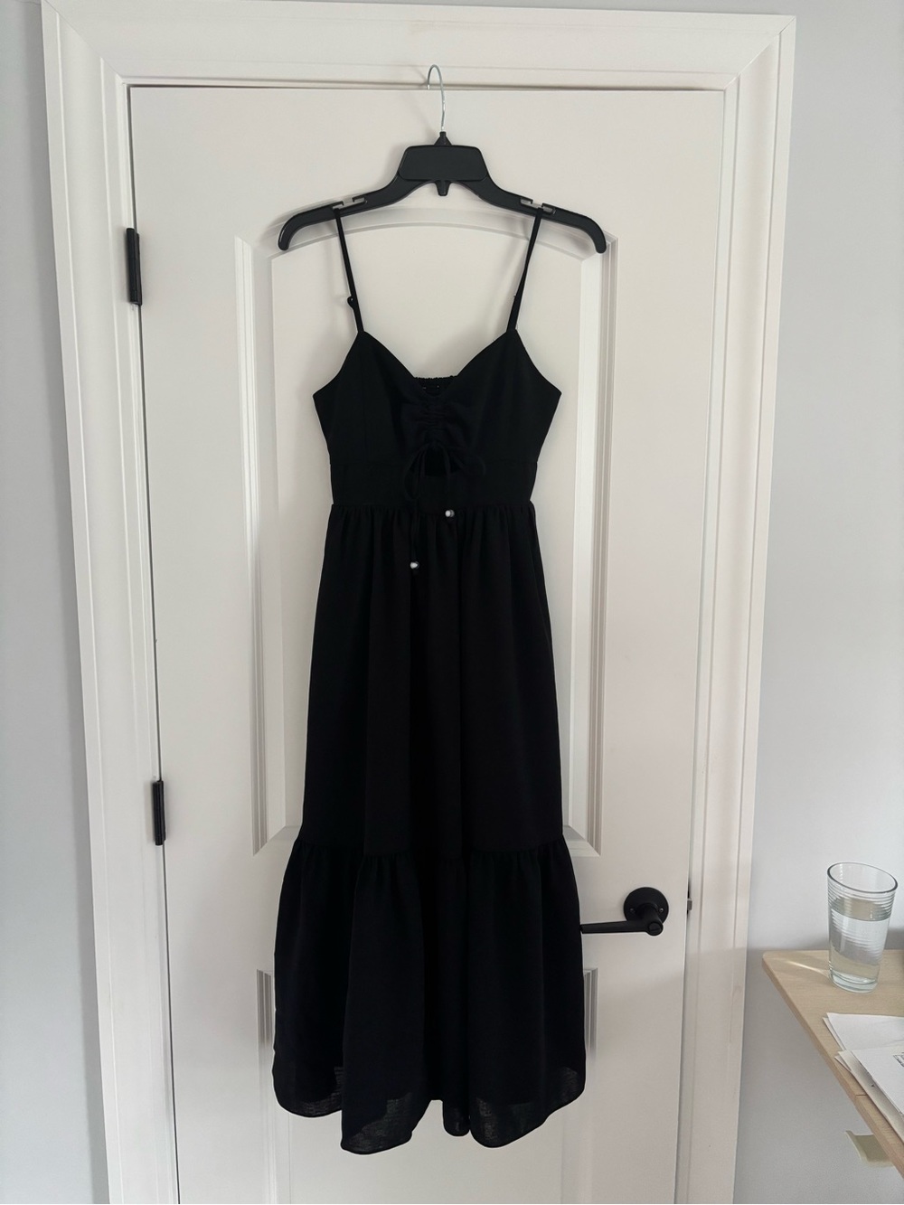 Madewell cutout Classic Black Spaghetti-Strap Midi Dress